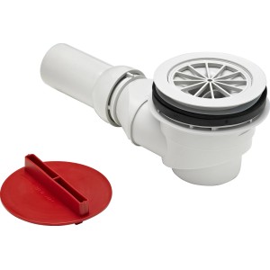 Ottofond Duschwannenablauf für Plateau, Fashion, Pearl & Strato Duschwannen, mit roter Abdeckung.