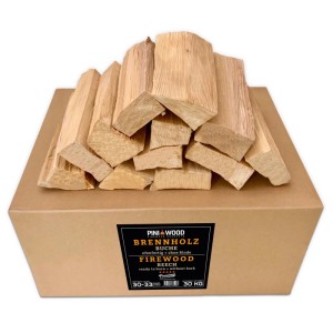 PINI Buchen-Brennholz 30 kg, entrindet, 30-33 cm, in Karton. Ideal für Grill, Pizzaofen, Kamin und Feuerschale.