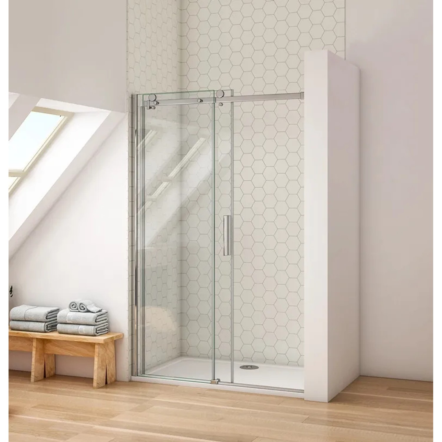 Duschparadies Nischentür, 115x195cm, Schiebetür aus 6mm Sicherheitsglas, verchromter Rahmen.