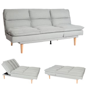 MCW Schlafsofa M79, mintgraues Stoff-Sofa mit Schlaffunktion und Holzfüßen.