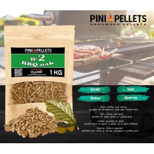PINI Naturholzpellets Set 4x1 kg für BBQ & Grill aus 4 Sorten, Eiche Nr 2, BBQ Gewürze Nr 6, Apfel Nr 9, Buche & Erle Mix Nr 10, Natürliches Aroma