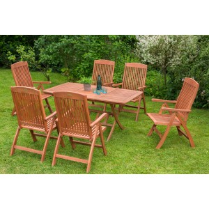 Braunes 7-teiliges Gartenmöbel-Set Maracaibo mit Ausziehtisch und 6 Klappsesseln.