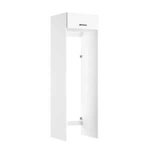 Weiße OPTIFIT Waschsäule Bonn214, 60x210x57 cm, für Waschmaschine und Trockner im Hauswirtschaftsraum.