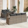 Graues 6-tlg. vidaXL Garten-Sofa-Set aus Poly Rattan mit Kissen für Terrasse und Garten.