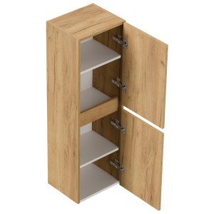 Posseik Bad Hochschrank Limes, Eiche Gold, 112cm, mit offenen Türen und Einlegeböden.