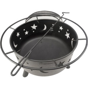 Schwarzer Landmann Feuerkorb Stars & Moon mit Abdeckhaube und Schürhaken.