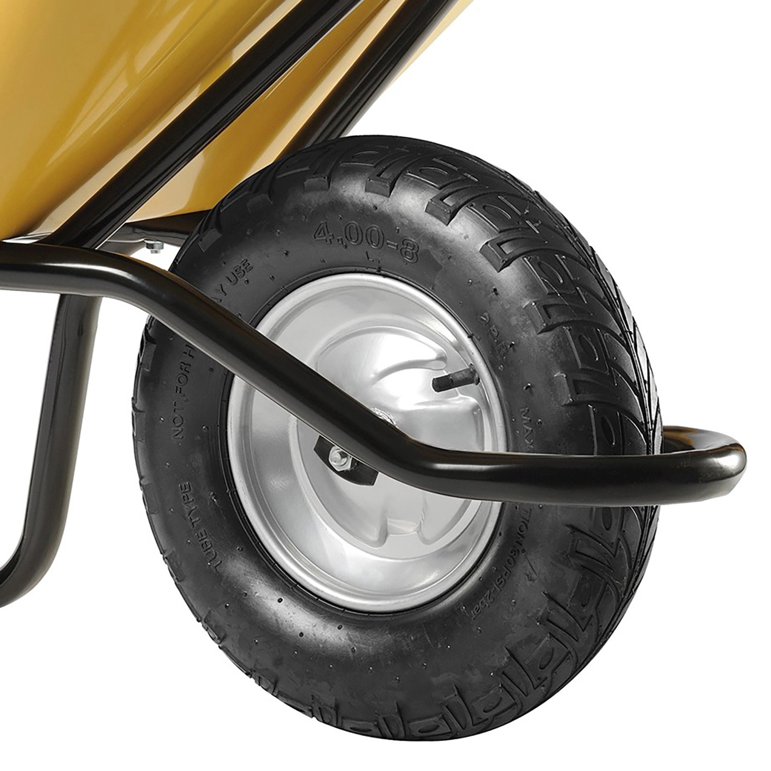Detailaufnahme: Luftrad der Haemmerlin Bau Plus Schubkarre, lackiert und robust für Bauarbeiten.