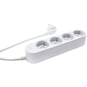 Weiße Shelly Power Strip 4 Gen4 Steckdosenleiste mit 4 Steckdosen für Hausautomation.