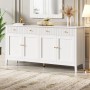 Weißes Merax Sideboard mit 4 Türen, 2 Schubladen, Goldgriffen und geriffelten Fronten. Moderner Wohnzimmerschrank.
