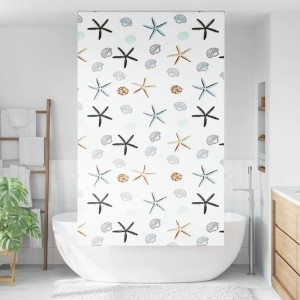 vidaXL Duschrollo (130x240 cm) mit Muschel- und Seesternmuster im Badezimmer.