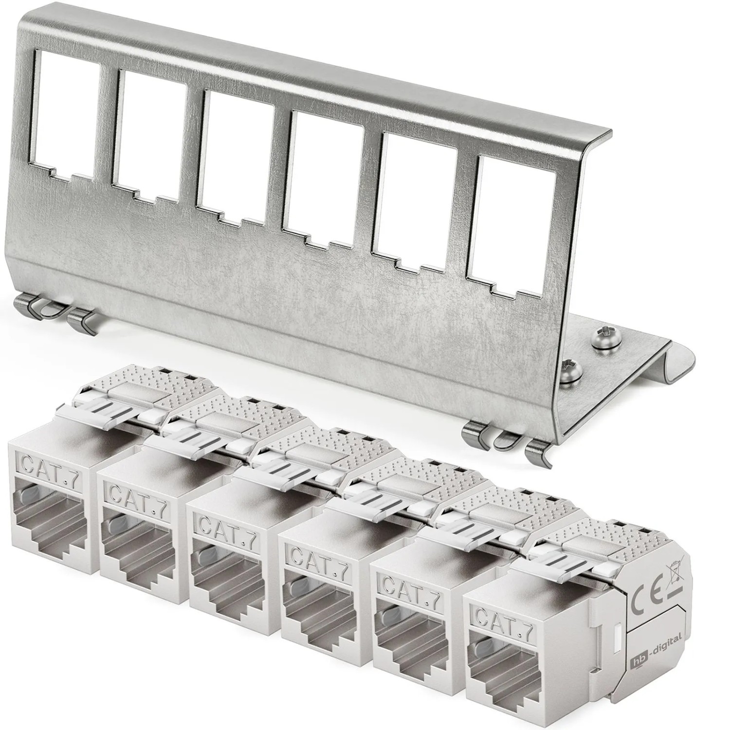 hb-digital Hutschienenadapter 6 Port mit CAT 7 Keystone Modul RJ46