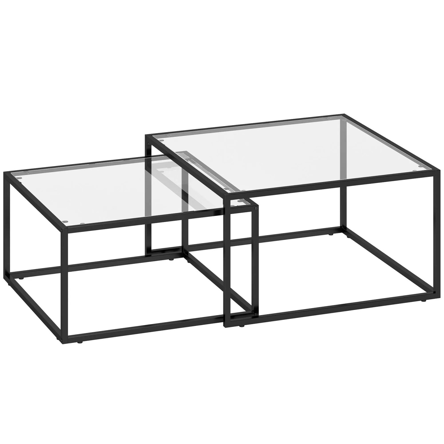 HOMCOM Couchtische Gehärtetes Glas Metall 75L x 75B x 42H cm Schwarz