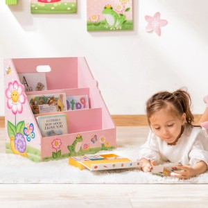 Rosa Teamson Kids Bücherregal 'Magic Garden' mit Blumen- und Froschdesign im Kinderzimmer.