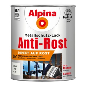 Dose Alpina Metallschutz-Lack Anti-Rost Weiß glänzend, 750ml. Rostschutzgrundierung, Lackierung in einem.