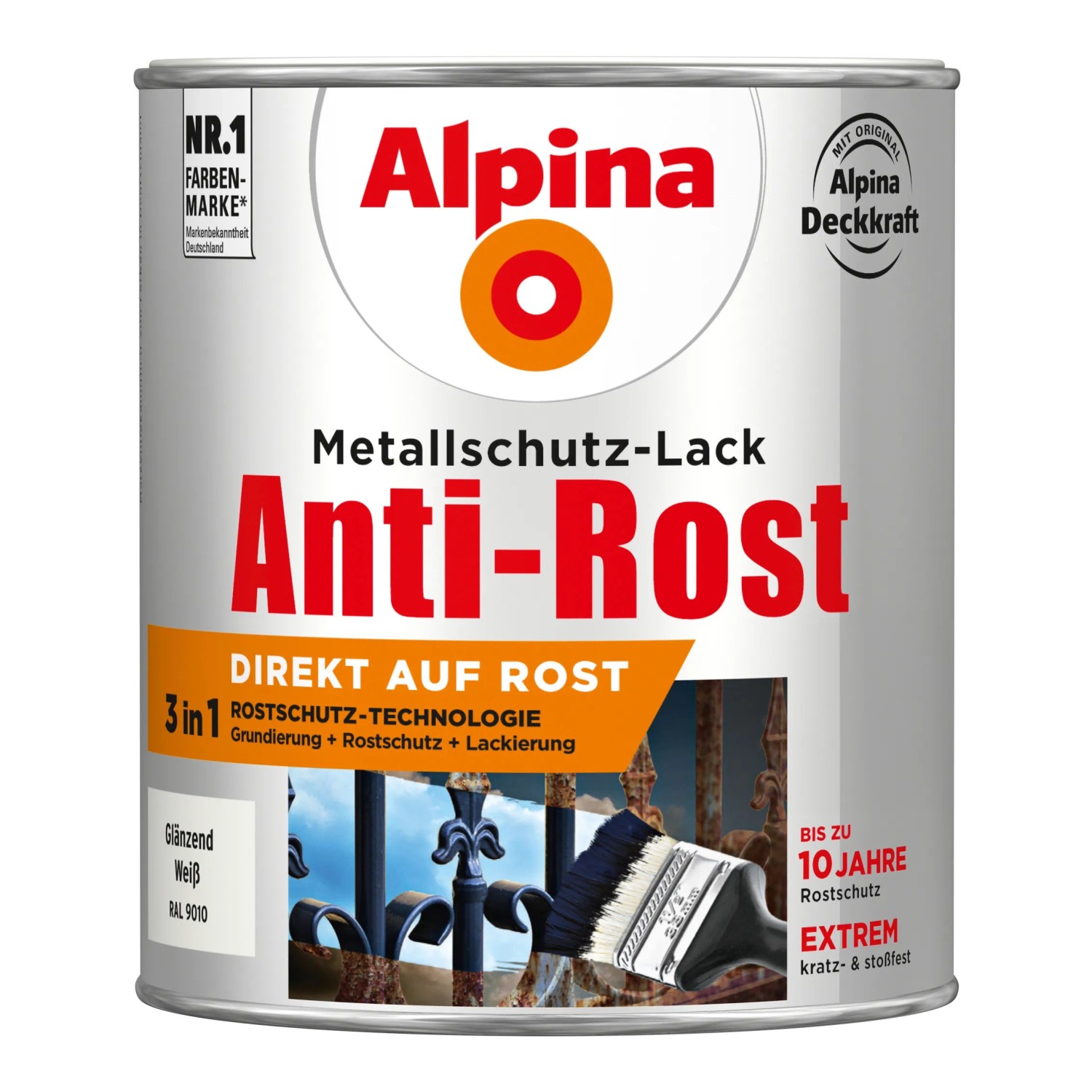 Alpina Metallschutz-Lack Anti-Rost Weiß glänzend 750 ml