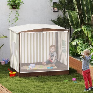 AIYAPLAY Sandkasten mit Vordach und Netztür für Kinder im Garten.