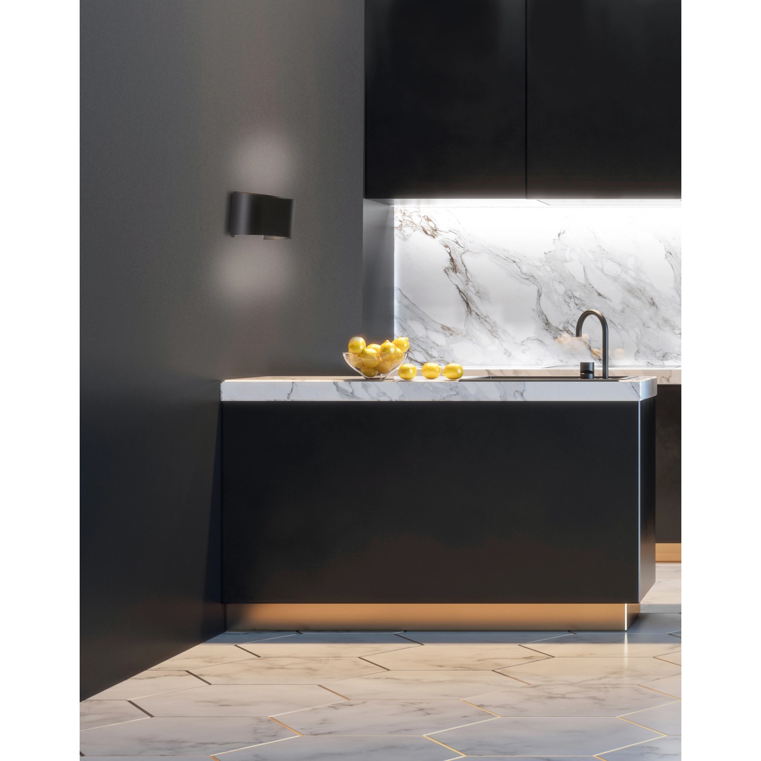 Moderne schwarze LED-Wandleuchte von Fischer & Honsel, 540 lm, für stimmungsvolle Beleuchtung.