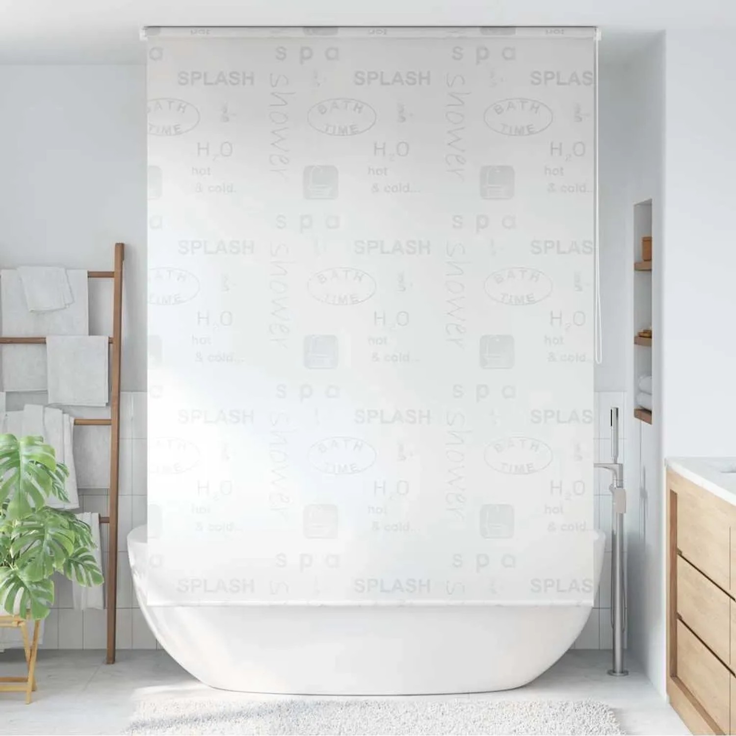 vidaXL Duschrollo 140x240 cm mit Splash-Design im Badezimmer.