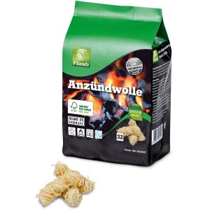 Flash Anzündwolle im 32er Papierbeutel, geeignet für Grill, Ofen und Kamin.