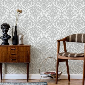 Bricoflor Vliestapete mit floralem Ornamentmuster in Weiß und Grau. Barock Tapete für Wohn- und Esszimmer.