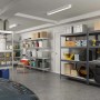 Anthrazitfarbenes Ar Shelving Schwerlast-Steckregal Rivet M im Einsatz in Garage, Keller oder Werkstatt.