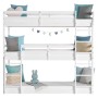 Weißes Homestyle4u Etagenbett aus Kiefernholz mit 3 Liegeflächen (90x200 cm), Leitern und Kissen. Kinderbett.