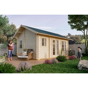 Skan Holz Gartenhaus Esbjerg 1: Großes Weekendhaus mit Fenstern und Türen aus Echtglas.