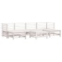 7-teiliges Garten-Lounge-Set aus Kiefernholz, weiß lackiert, bestehend aus Sofas und Hockern.