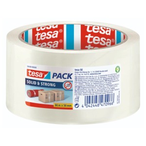 tesa Pack Solid & Strong transparentes Paketband, 66 m x 50 mm, für Kartons und sicheren Verschluss.
