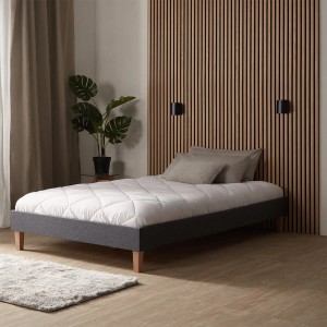 Graues Homestyle4u Polsterbett 120x200 mit Matratze und Lattenrost. Modernes Futonbett ohne Kopfteil.