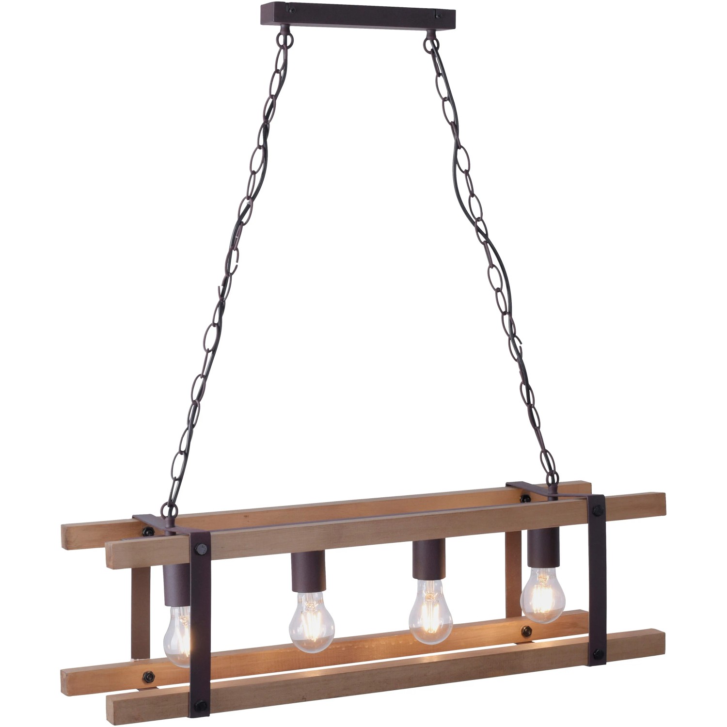 Just Light Pendelleuchte Edith, 4-flammig, Holz Natur, Vintage-Look.