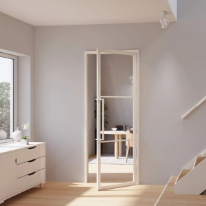inova Loft Glastür 830 x 2115 mm Klarglas 3 Felder DIN Rechts Komplettset Beschlag in Weiß mit Griffstange und Zarge