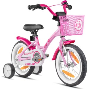 PROMETHEUS BIKES Kinderfahrrad 14 Zoll ab 4 Jahre mit Stützrädern und Rücktrittbremse Rosa