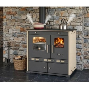 Prometey LTD Holzherd ECO LUX INOX Mit Edelstahlbackfach Creme Linke Version