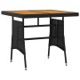 vidaXL Garten-Essgruppe, 3-teilig, Poly Rattan schwarz mit Akazienholz Tischplatte.
