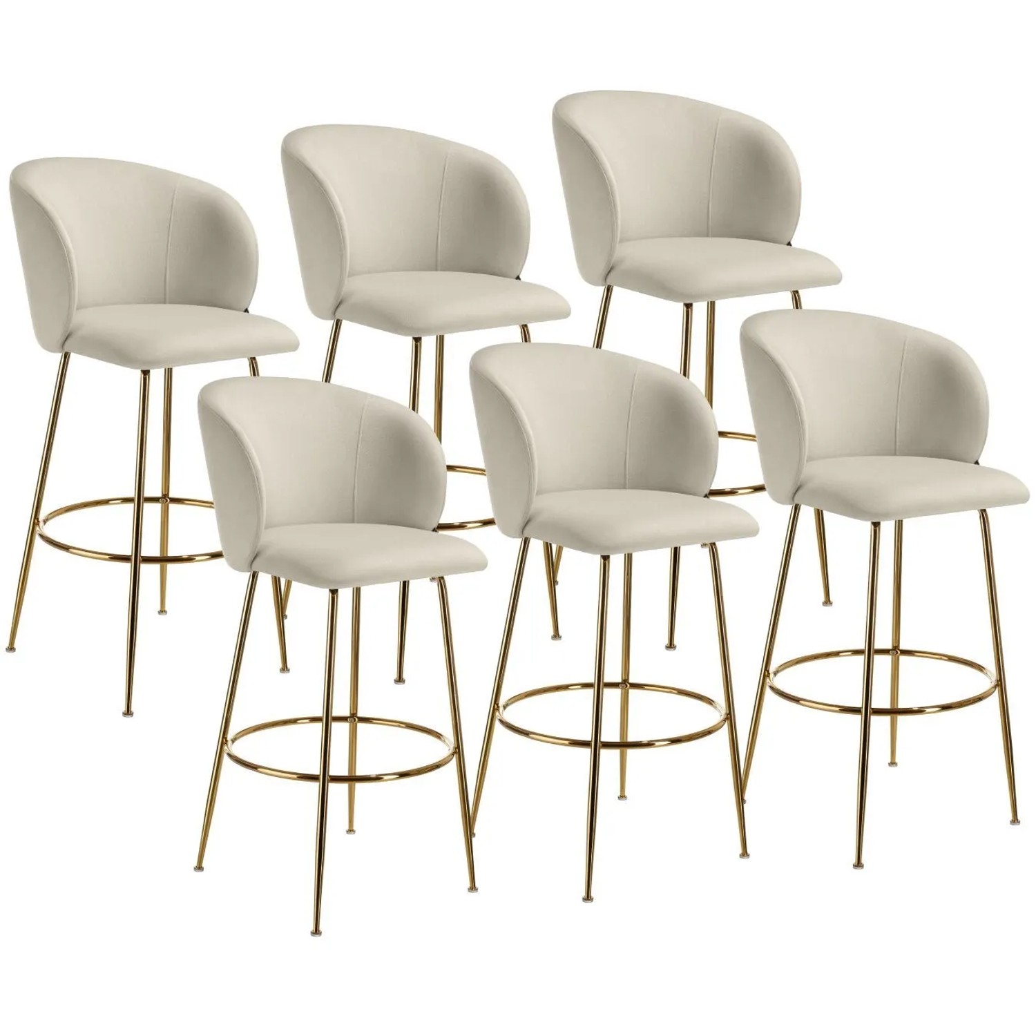Tectake Barstuhl Luana In Samtoptik  Gepolstert Mit Breiter Rückenlehne und Fußstütze 6Er Set 60 x 51 x 106 cm Creme Gold