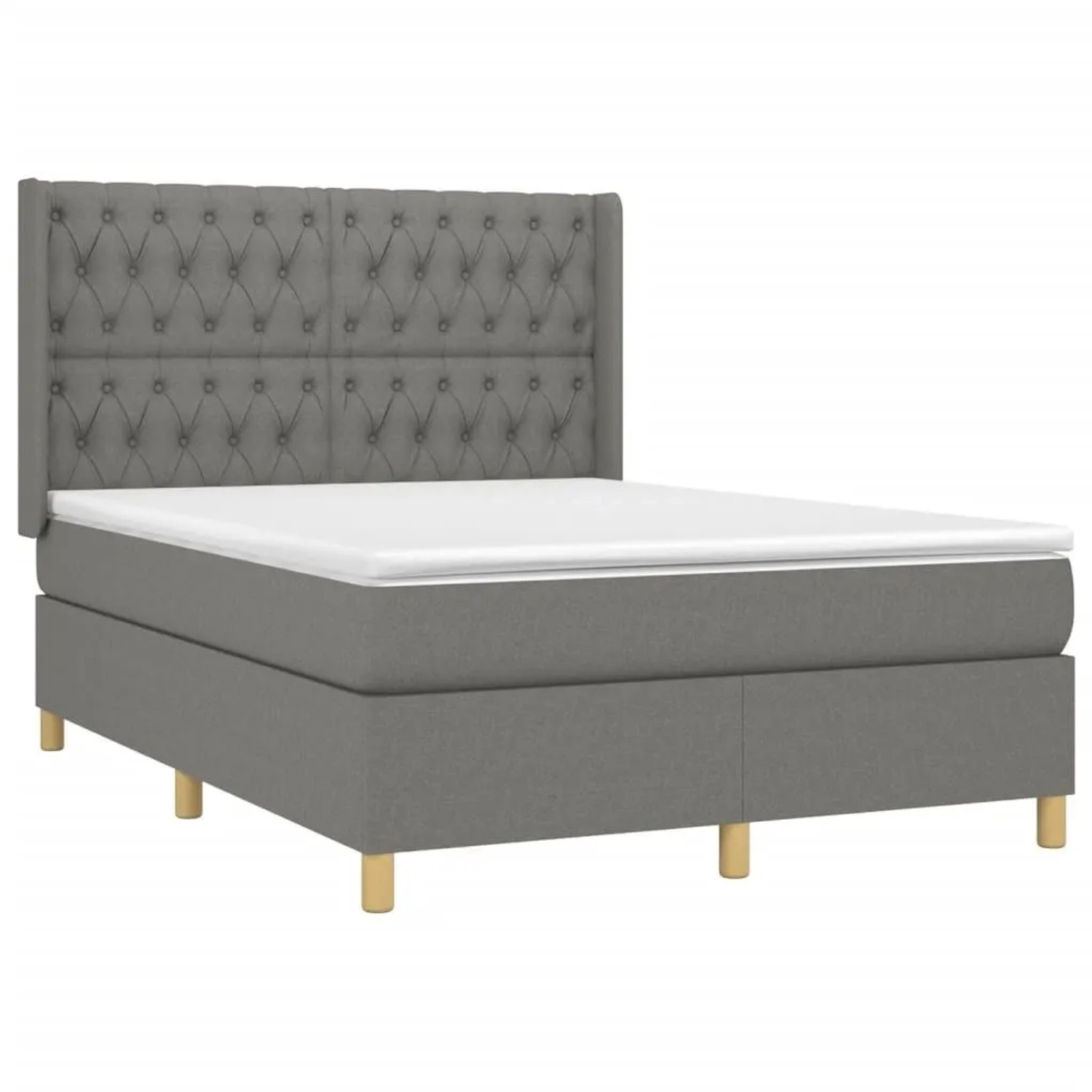 vidaXL Boxspringbett mit Matratze & LED Dunkelgrau 140x200 cm Stoff 3139118