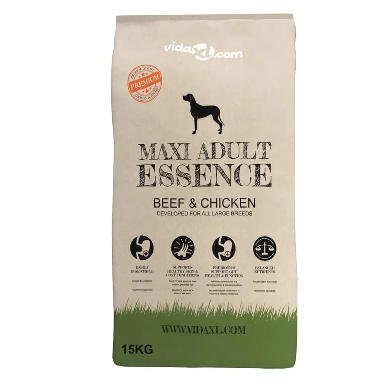 vidaXL Trockenfutter für Hunde Maxi Adult, Rind & Huhn, 15kg. Für große Rassen.