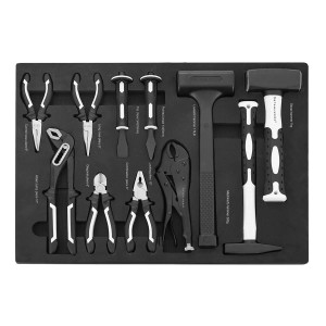 STAHLWERK Werkzeugwagen Einlage mit 11-teiligem Werkzeug Set, inkl. Zangen, Hämmer und Meißel.