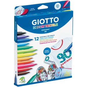 Giotto Decor Textile Textilmarker, 12 Stifte in verschiedenen Farben mit Pinselspitze.