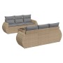 Beige 7-tlg. vidaXL Garten-Sofagarnitur aus Rattan mit grauen Kissen.