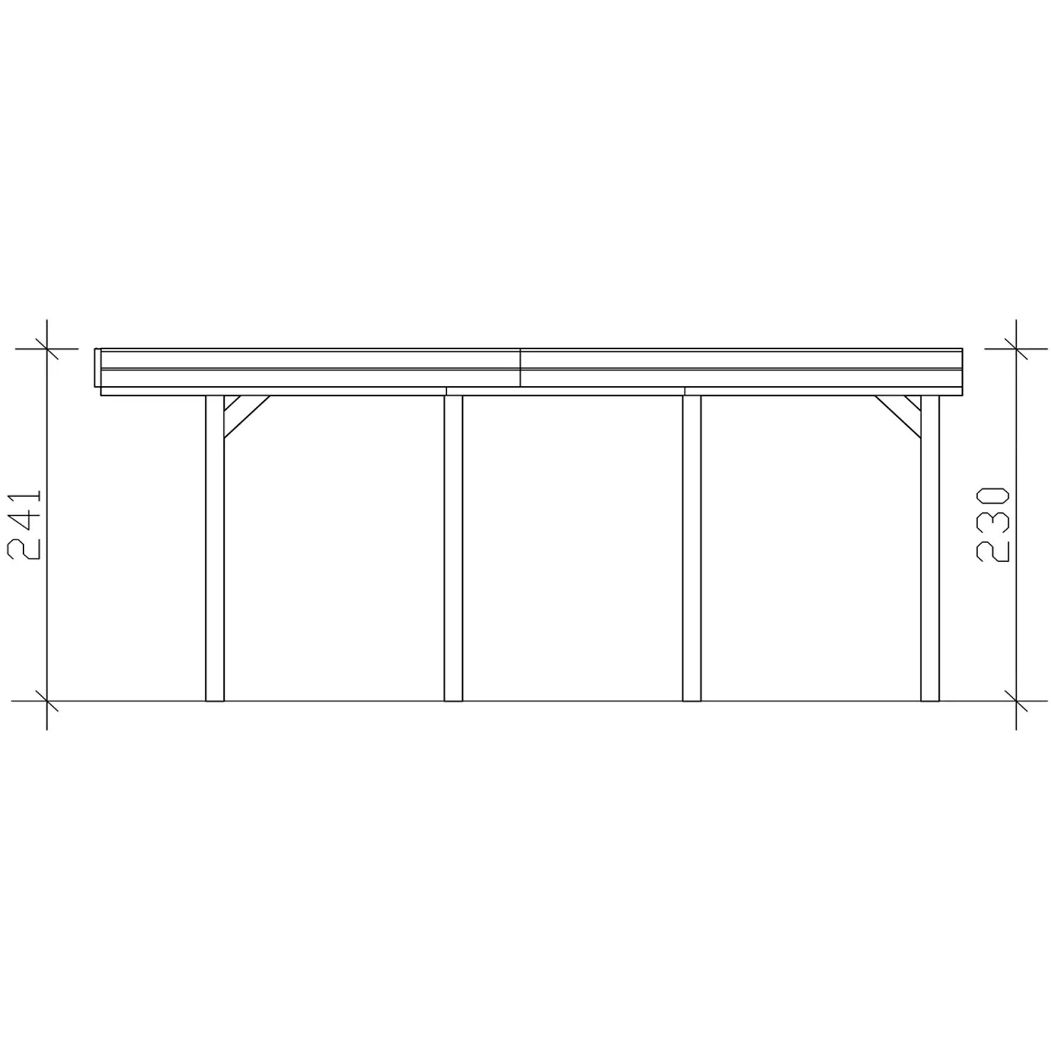 Technische Zeichnung: Skan Holz Einzelcarport Nussbaum, Maße 314x555cm, Höhe 241/230cm.