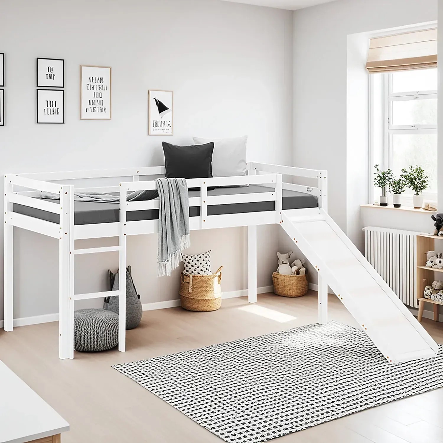 Homestyle4u Kinderbett 90x200 mit Lattenrost und Rutsche in Weiß 2254_2