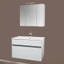 Sanotechnik Badmöbel-Set Stella, 80 cm, 3-teilig, Weiß: Waschbeckenunterschrank, Waschbecken und Spiegelschrank.