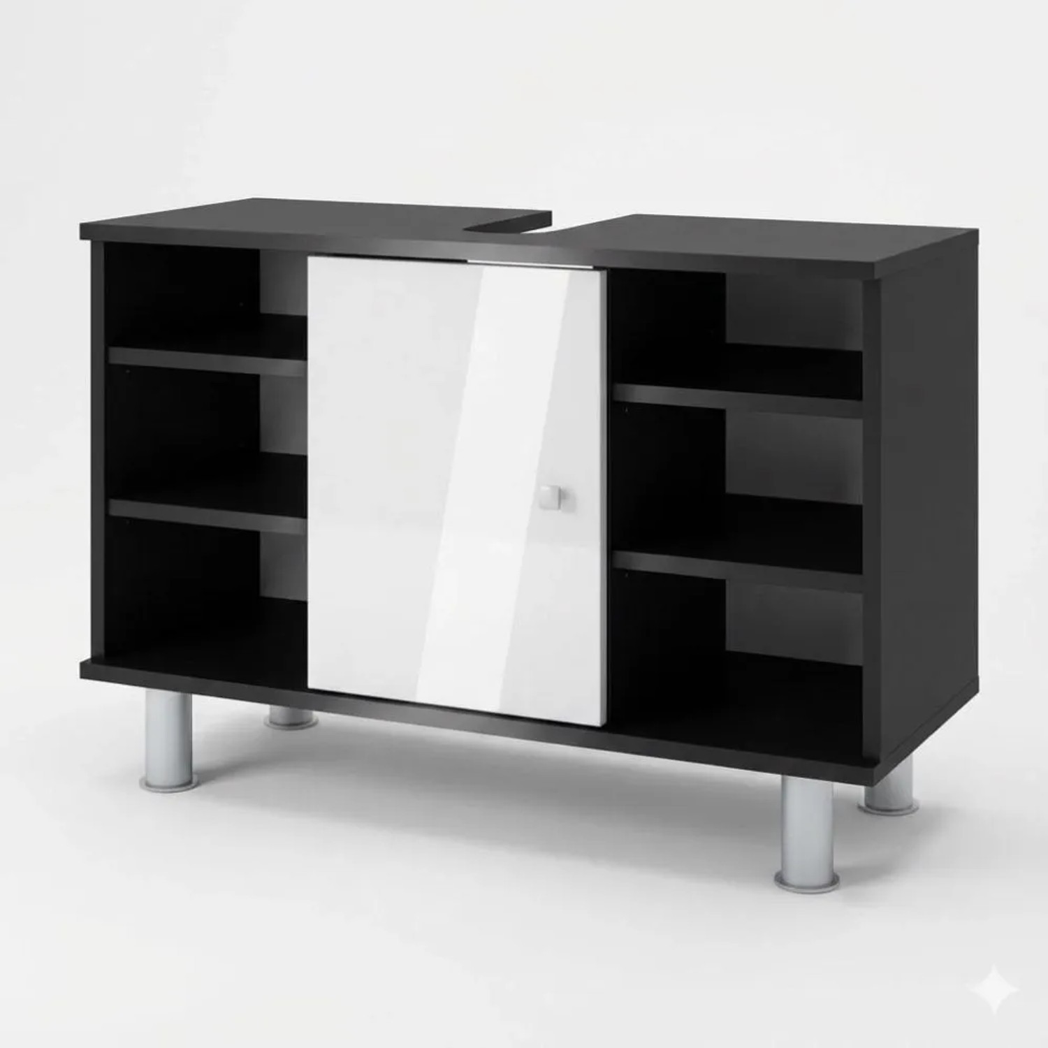 Vicco Waschbeckenunterschrank Fynn Anthrazit Weiß Hochglanz 80 x 54 mit 6 Ablage