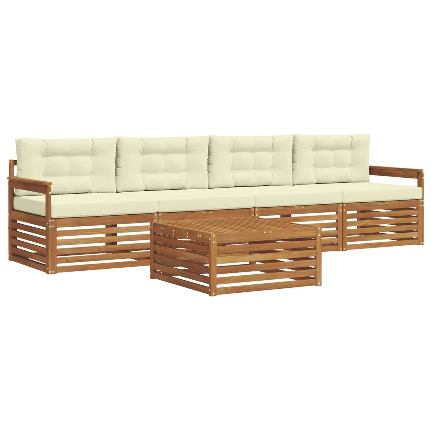 vidaXL Outdoor-Sofagarnitur mit Kissen 5-Tlg Natur und Creme 3372965
