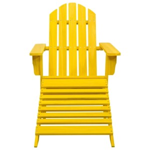 Gelber Adirondack-Gartenstuhl aus Massivholz mit hoher Rückenlehne und abnehmbarem Fußteil.