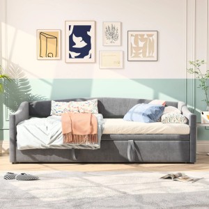 PXloue Tagesbett Sofabett Schlafsofa aus Samt-Tagbett 90x200cm Ausziehbar auf 180 cm