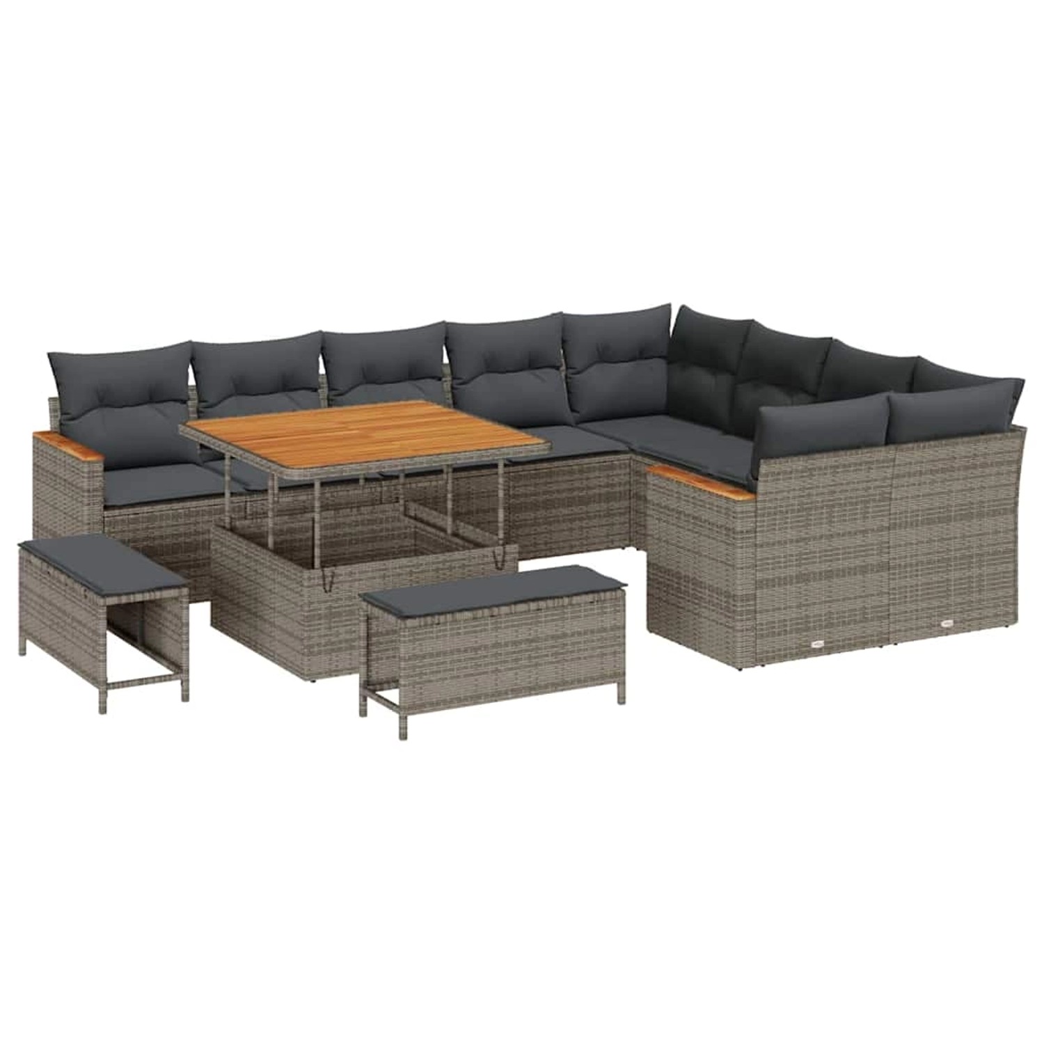 vidaXL Garten-Sofa-Set mit Kissen 12-Tlg Grau Poly Rattan 3363078 günstig online kaufen