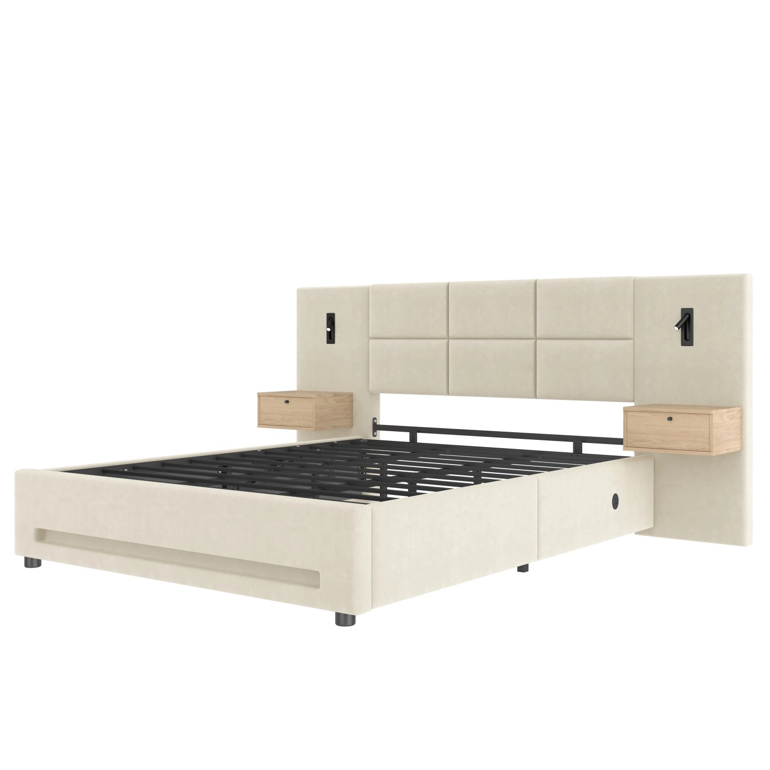 okwish Polsterbett 180x200cm mit Schubladen LED Schlafzimmer Beige ohne Matratze